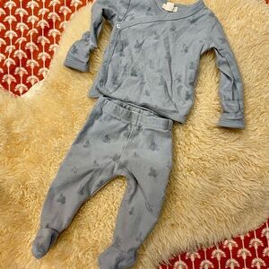 Light blue Burt’s bees newborn kimono top and footed bottoms